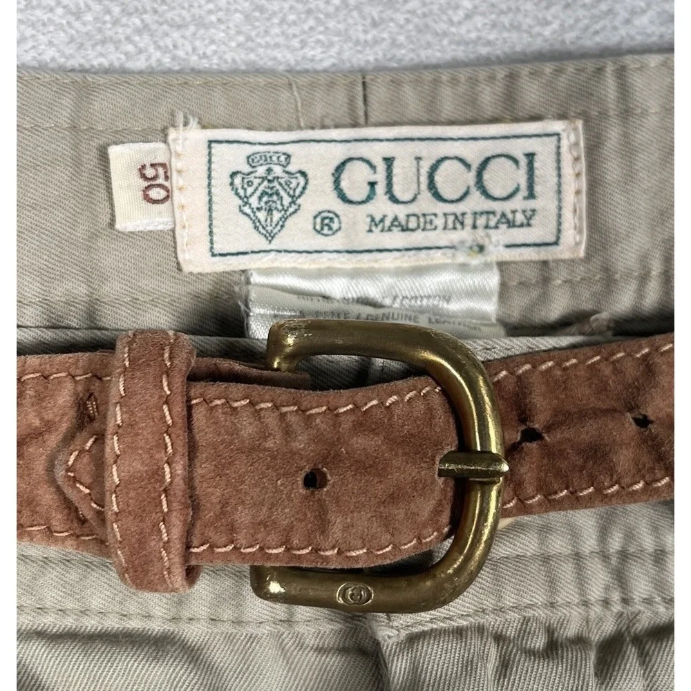 Rare Vintage 90's Gucci Pleated Shorts Men 50 Built-In Suede Belt 100% Cotton